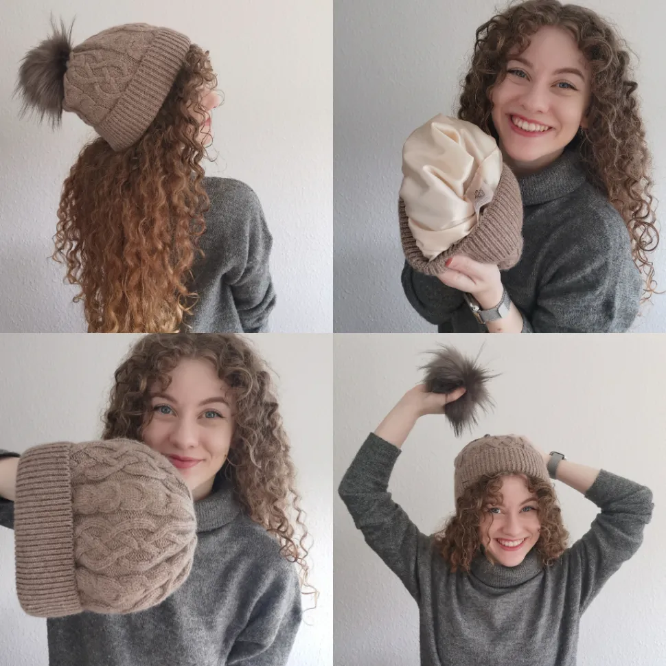 Plush | Satingefütterte Mütze mit abnehmbarem Bommel